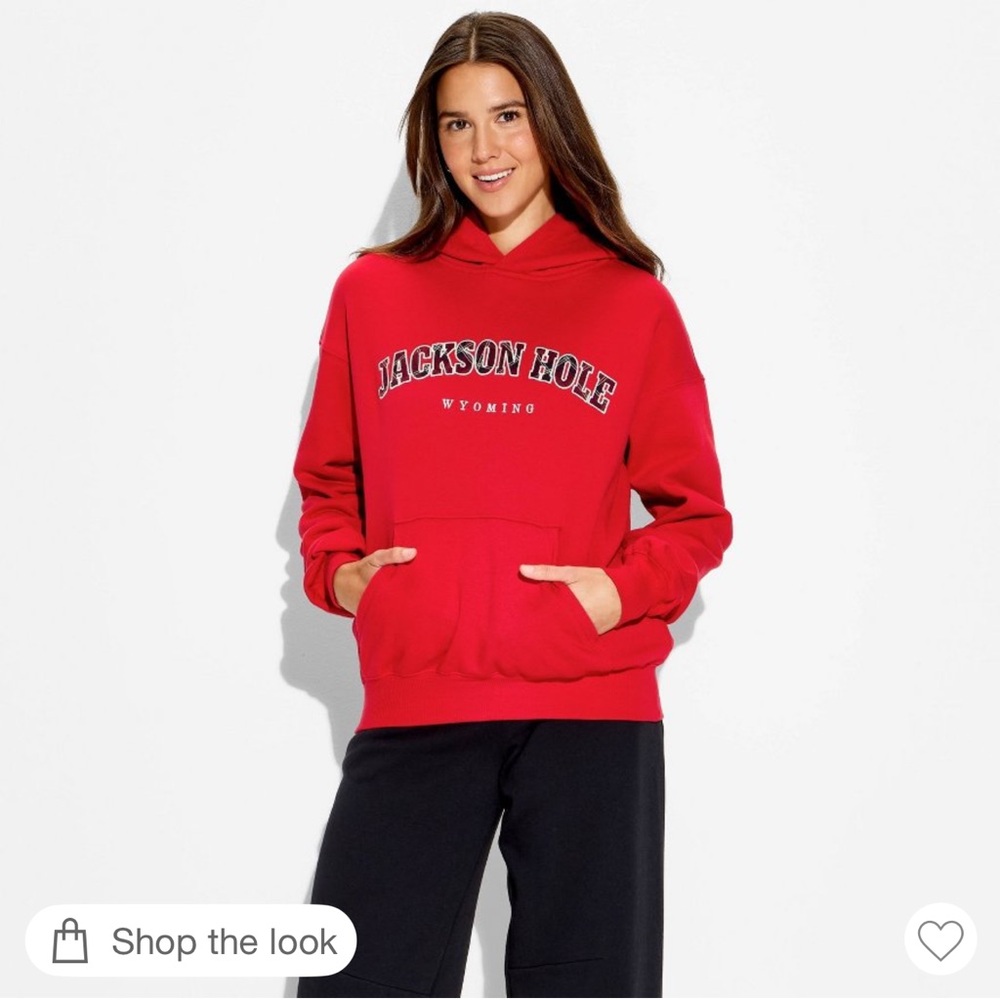 Women's Oversized Graphic Hooded Pullover Sweatshirt Wild Fable Berry Red Quote